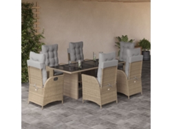 Juego de comedor de jardín de 7 piezas con cojines, mimbre beige mixto, DKD Home Decor