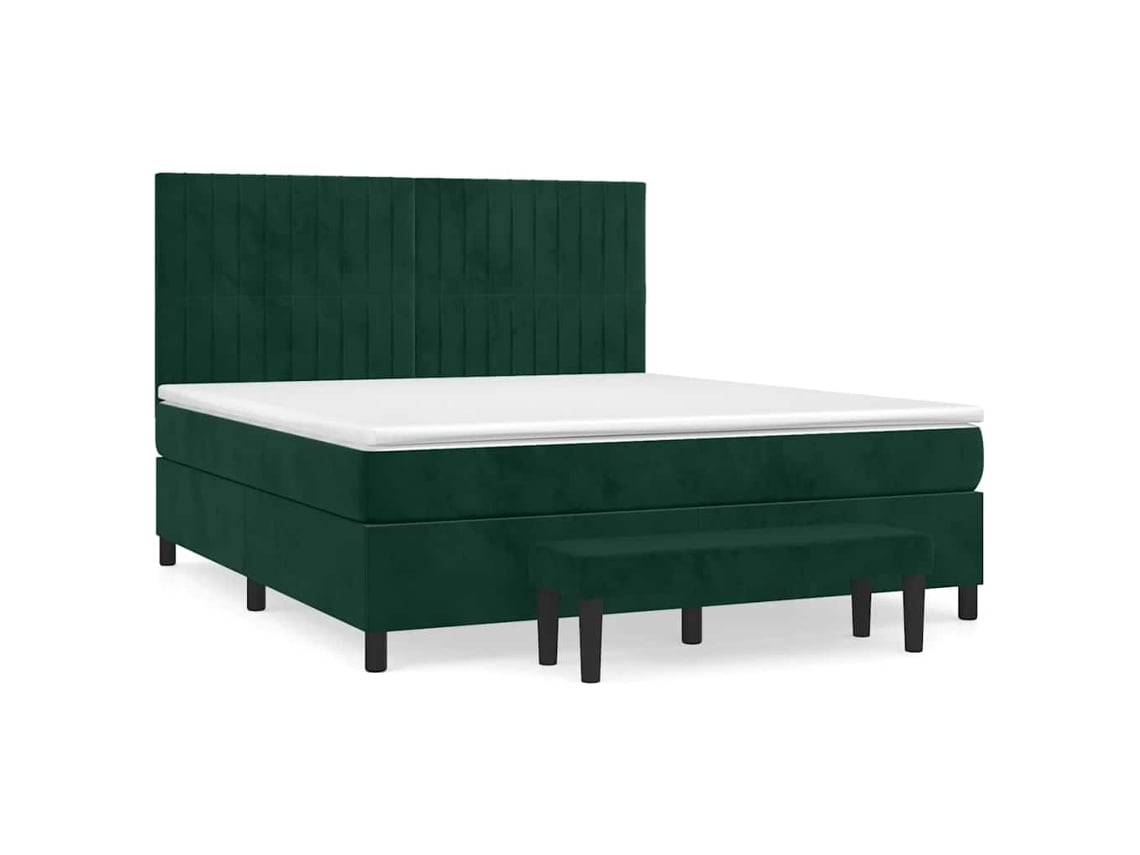Maison Exclusive - Cama Box Spring Con Colchón Terciopelo Verde Oscuro 160x200 Cm