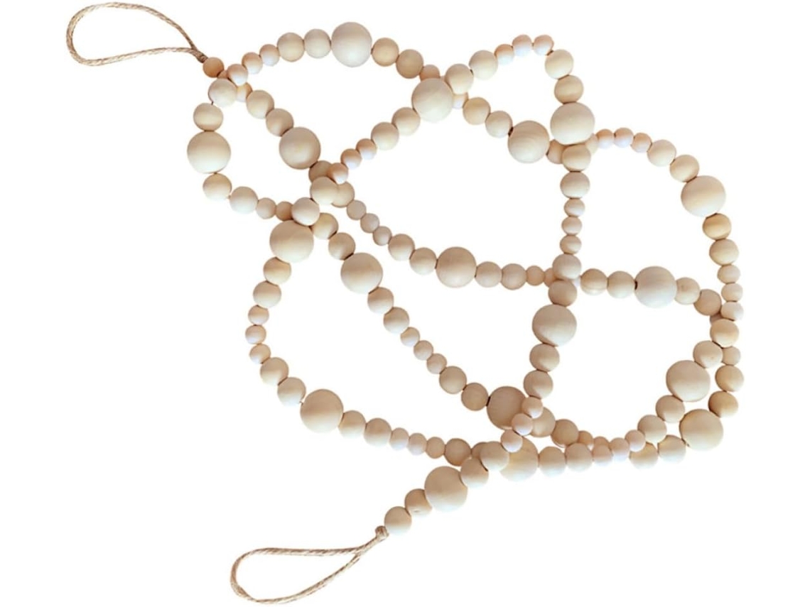 Guirnalda Cuentas Madera Beige Hecha Elegante Decoración Nórdica Hogar Cuerda Redondas 12 16 25 Mano Mm