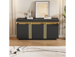 Aparador 140x38x70 cm 3 puertas, divisores regulables, perfecto para cocina, salón, comedor, pasillo estilo negro y dorado
