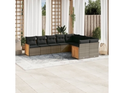 Conjunto de sofá de jardín de 9 piezas con cojines, mimbre gris, DKD Home Decor