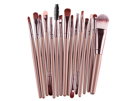 Brocha de Maquillaje VENIYSMLIS Tubo Dorado Vástago Marrón 15 Uds.