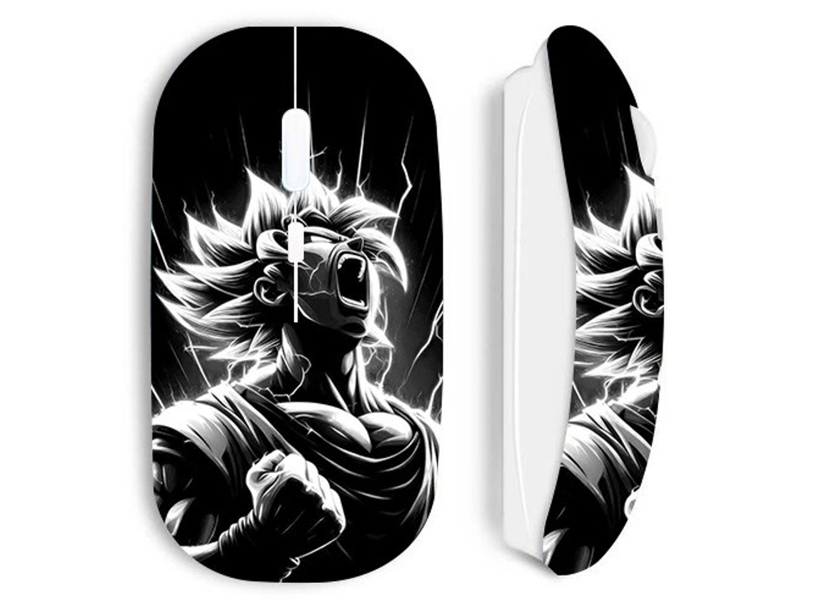Ratón inalámbrico blanco con cara enojada de Goku de Dragon Ball Maniacase en blanco y negro