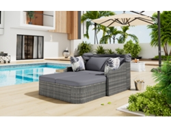 Muebles De Jardín Para 2 Personas - Sofá Lounge De Ratán Pe Con 4 Almohadas Y Dosel Ajustable - Gris