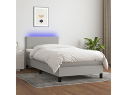 Cama Box Spring Con Colchón Tela Y Led Gris Claro 100x200 Cm