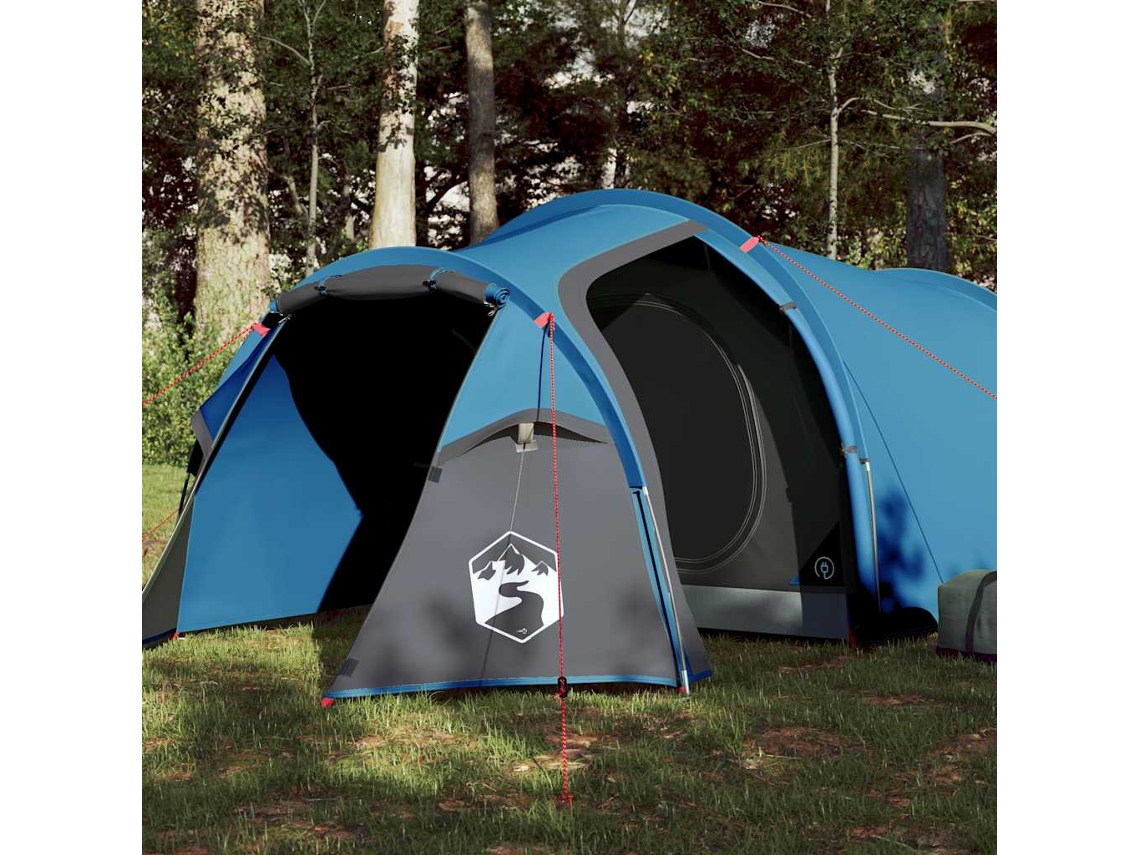 Tienda de campaña tipo túnel impermeable azul para 2 personas.