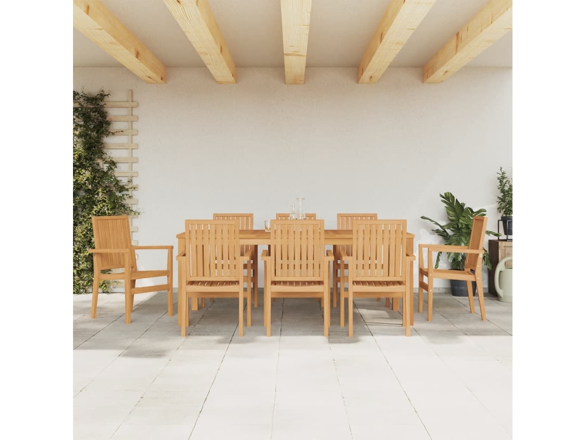 Conjunto 9 Peças Jantar Para Jardim Madeira de Teca Maciça Dkd Home Decor