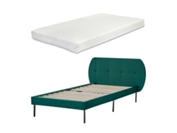 Cama con Colchón y Cabecero Tapizada Porvoo [EN.CASA] Madera de Pino Terciopelo Verde (90x200cm)