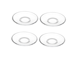 Juego de 4 platillos redondos de vidrio transparente para postres, café, té y aperitivos. Resistentes y duraderos.
