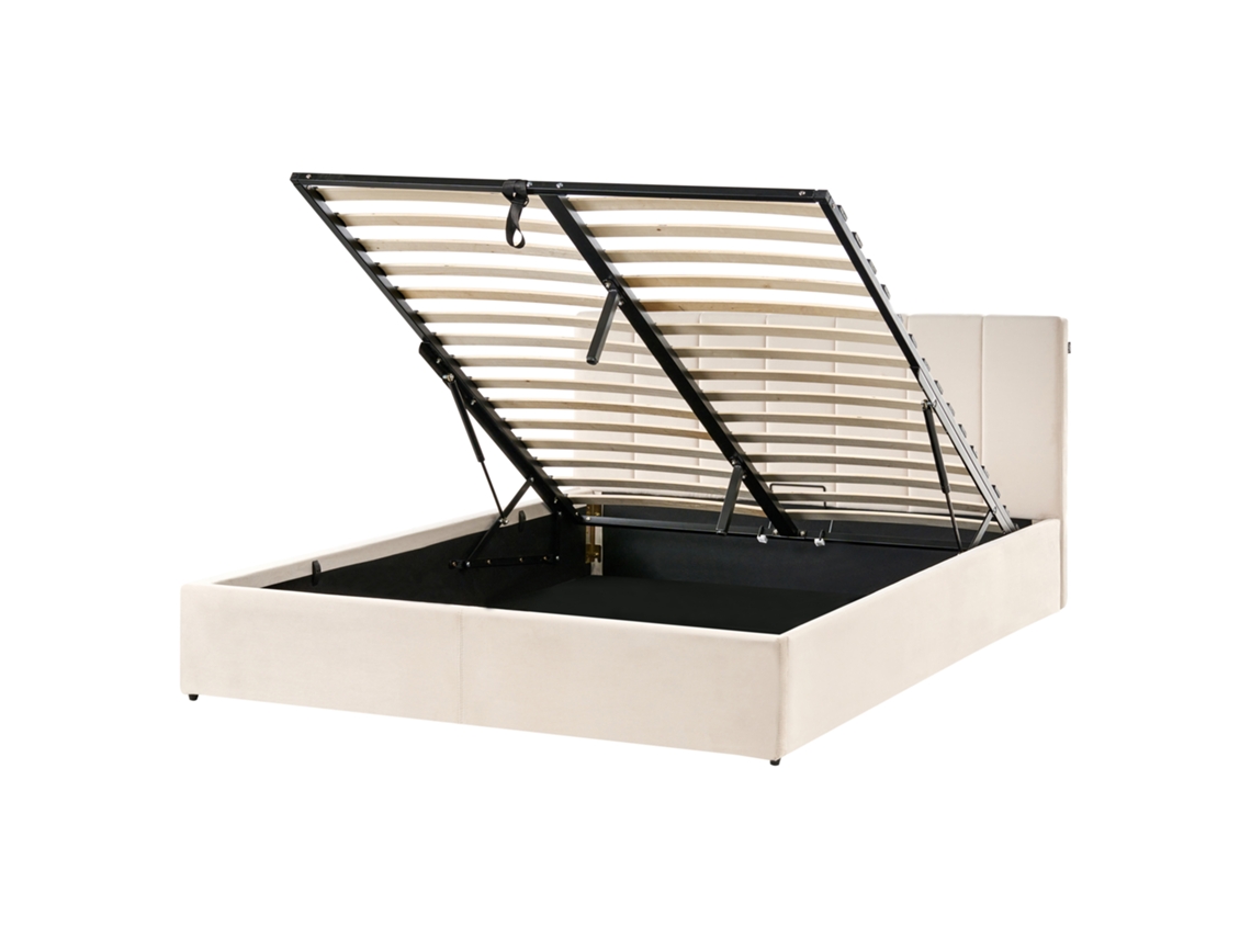 Cama De Matrimonio Beliani Dreux De Tejido Crema 160x200