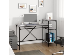 Escritorio | Mesa | Escritorio con estantes, derivado de madera/hierro, gris, Sonoma