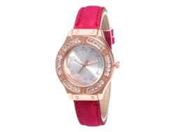 Reloj De Cuarzo Para Mujer Con Correa De Cuero Pu Y Diamantes Dial Rojo Rosa Zhoulianfa