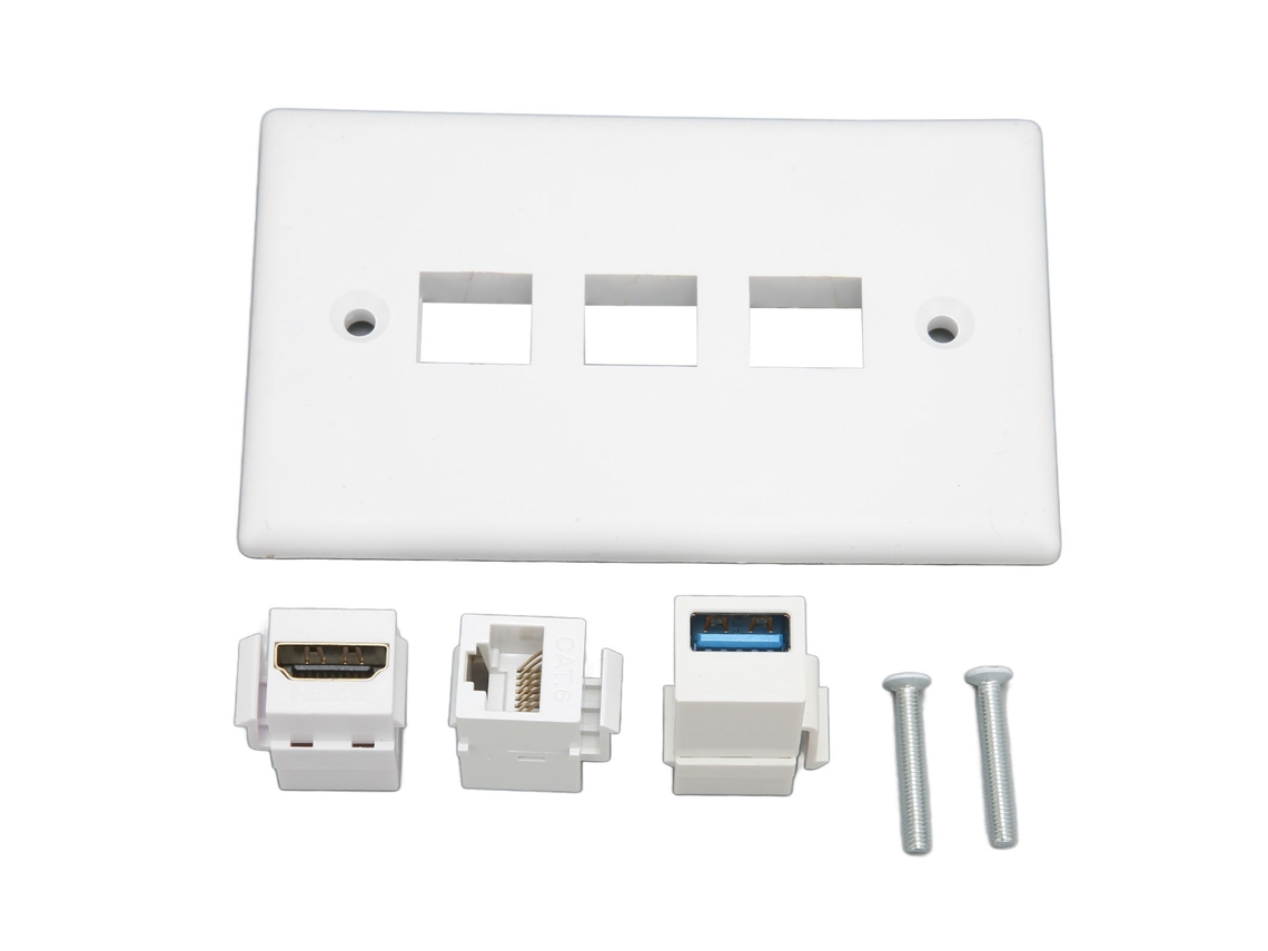 Placa De Pared Con Interfaz Multimedia Hd, 3 Puertos Usb 3.0 Cat6 Y Toma De Corriente.