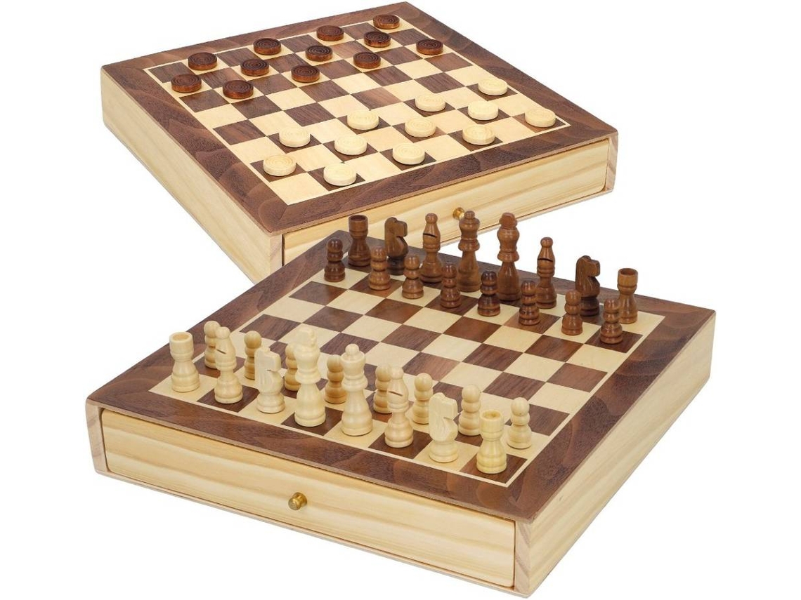 Juego de Ajedrez COLORBABY 2 en 1 madera con cajón (6 años)