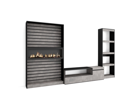 Muebles de Salón para TV 320x186x35cm Chimenea eléctrica Cemento