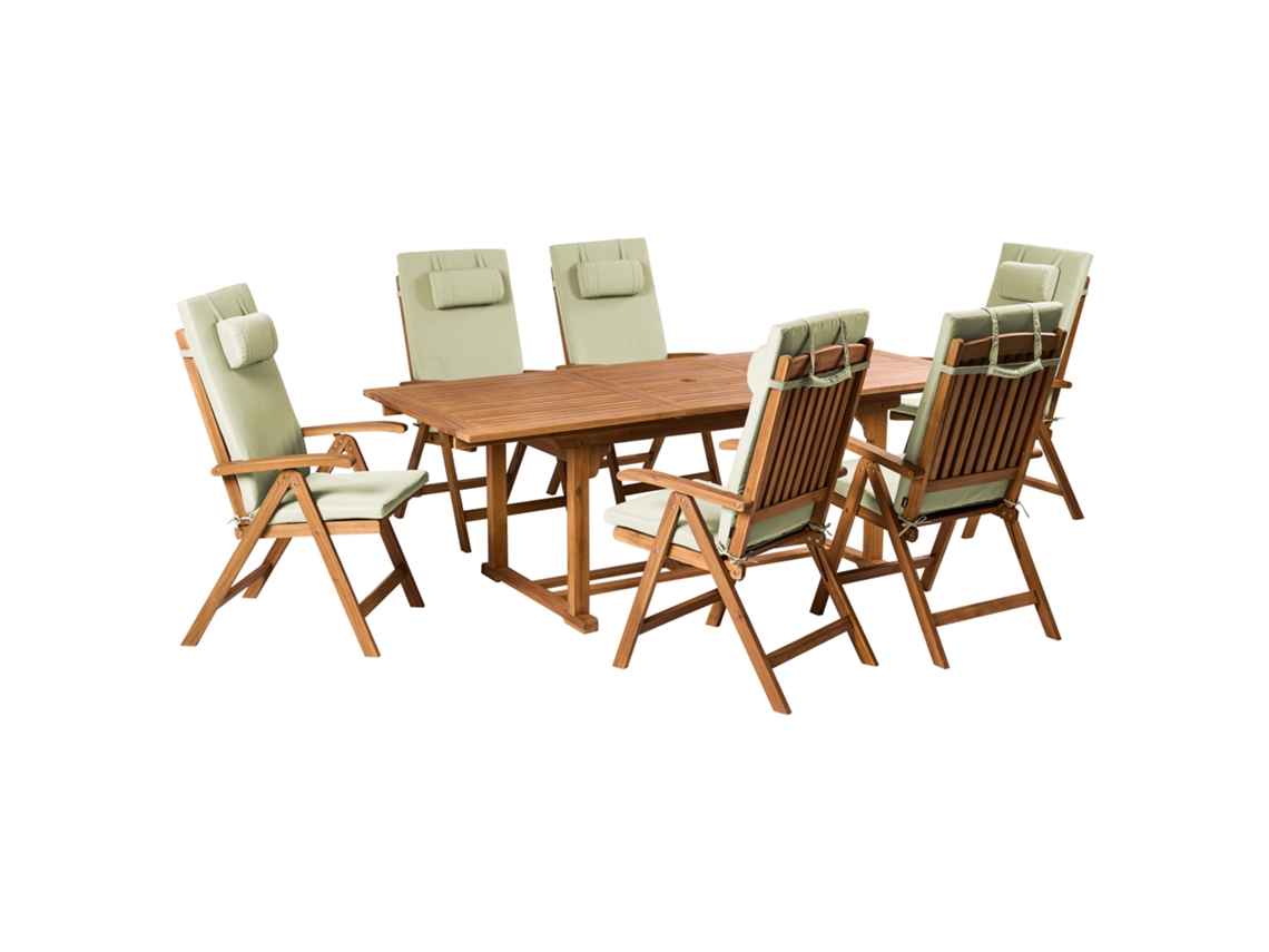 Juego de comedor Beliani Java Premium de madera de acacia con sillas, marrón, 220 x 90 x 74 cm