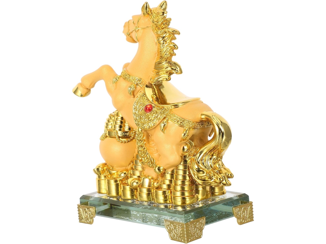 Figura Caballo Resina Acabado Terciopelo Arena Dorado Decoración Hogar Nuevo Chino 2026 Símbolo Riqueza Éxito