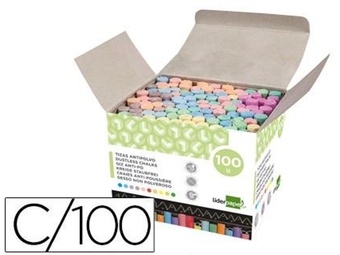 Tizas de Colores Anti Pã“ Liderpapel Caja 100 Unidades Colores Surtidos