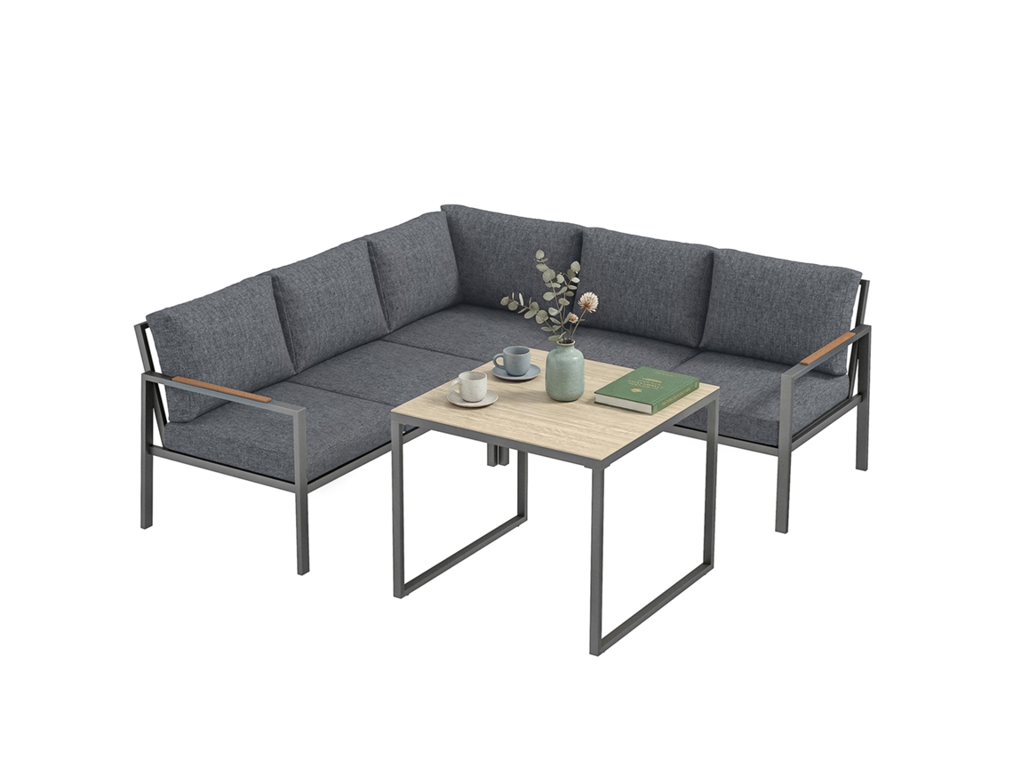 Conjunto de muebles de jardín de 3 piezas para 5 personas: 2 sofás y mesa de centro - Gris