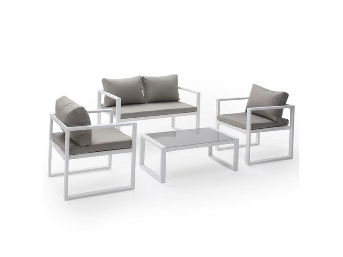 Conjunto de jardín IBIZA tela gris 4 plazas - aluminio blanco HAPPY GARDEN