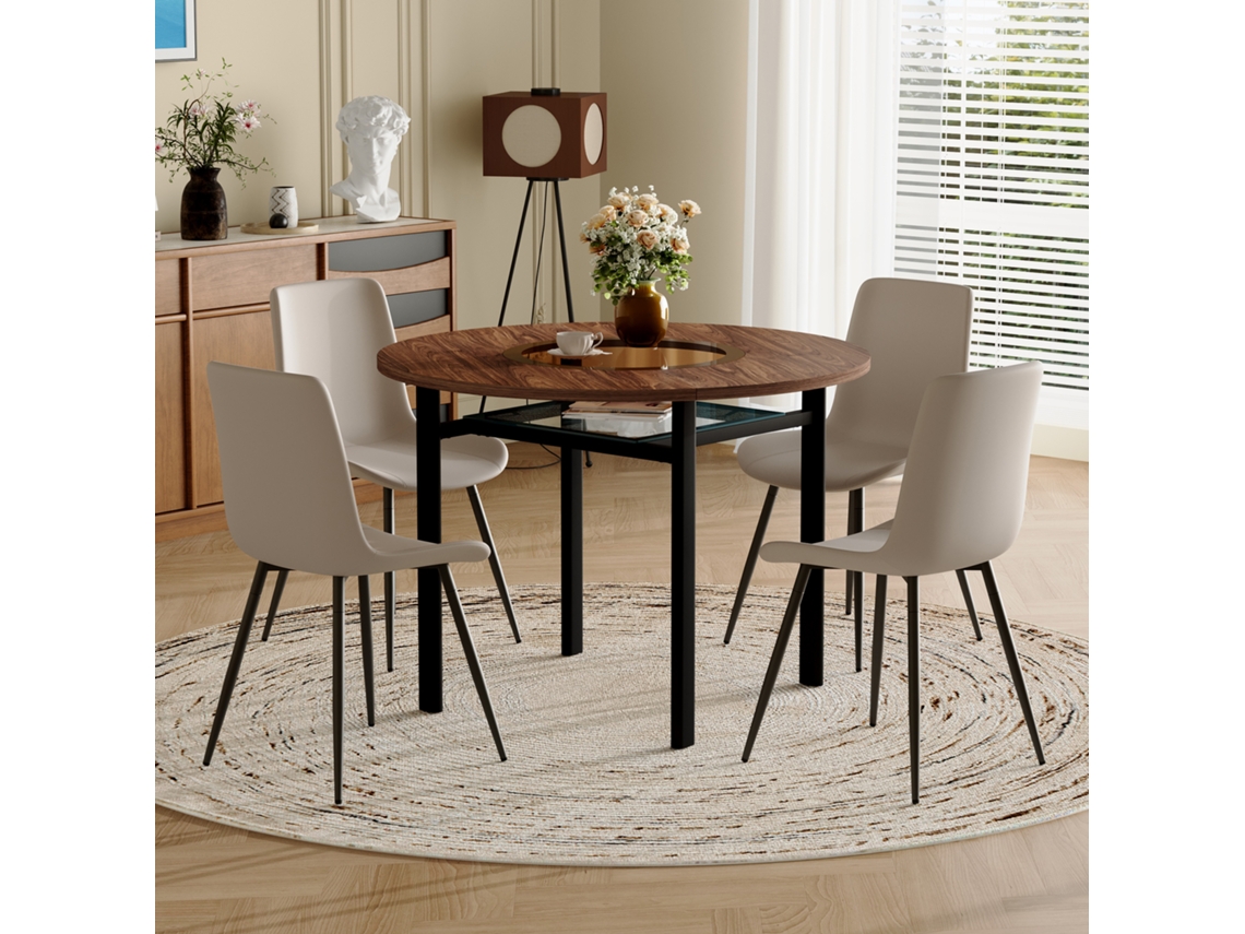 Este Moderno Juego De Mesa De Comedor Redonda Minimalista Cuenta Con Una Mesa De 100 Cm De Diámetro, Perfecta Para Uso En Restaurantes.