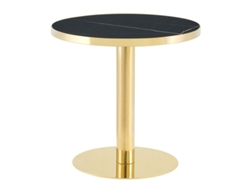 Mesa Auxiliar Redonda De Acero Inoxidable Dorado Y Mármol Para Salón.