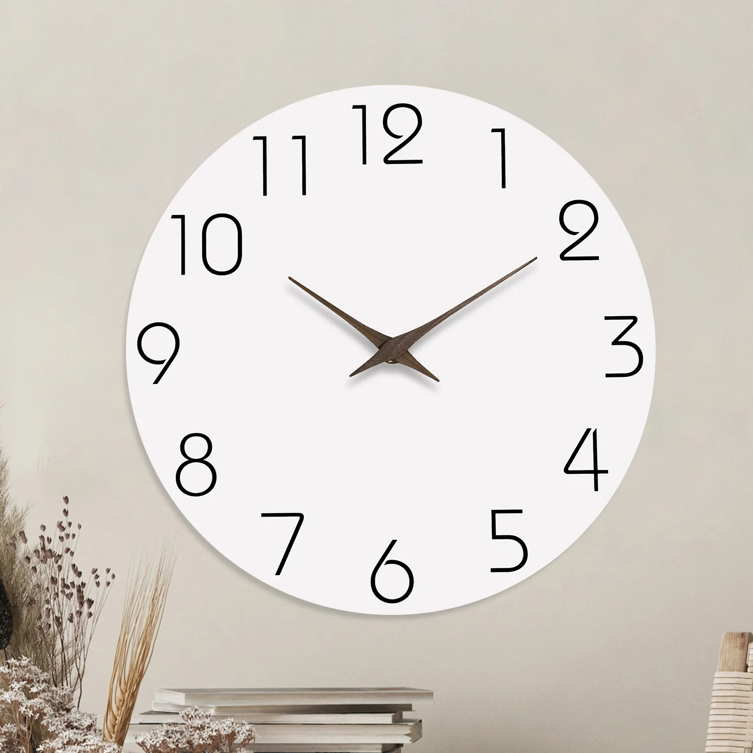 Reloj De Pared De Madera Blanca Simple De 16 Pulgadas, Reloj De Cuarzo Silencioso