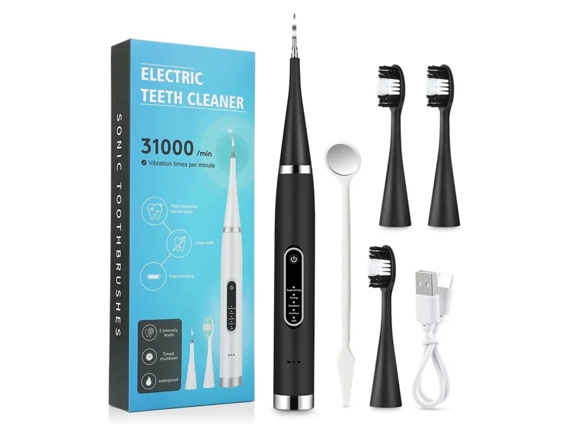 Scanner Dental Elétrico de Vibração Sônica MDUG (preto + 2 Cabeças de Escova)