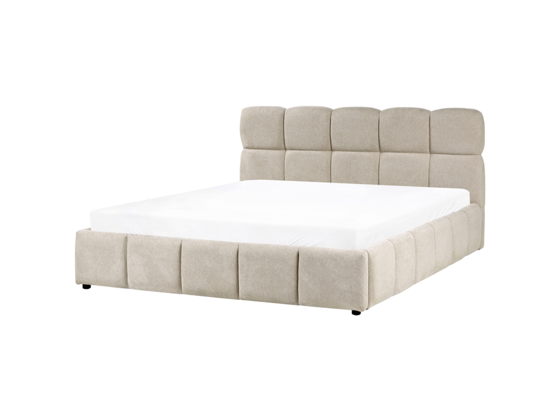 Cama De Casal Beliani Noyon De Tecido Creme 180x200