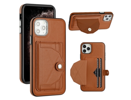 Funda Mobile Phone Cases Shockproof With Card para iPhone 11 Pro Max Piel Marrón