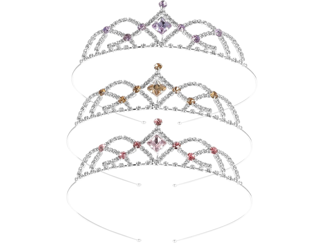 Conjunto De Diadema De Corona De 3 Piezas Para Niñas, Accesorio De Cumpleaños, Con Cristales De Diamantes De Imitación, Ligero Y Cómodo.