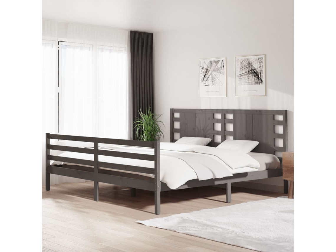 Estructura De Cama De Madera Maciza De Pino Gris 200x200 Cm