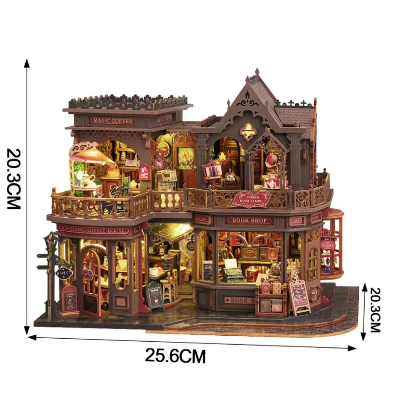 Kit Para Mini Cafetería Diy Con Diseño De Pergaminos, Modelo De Estudio Vintage De Madera En 3d