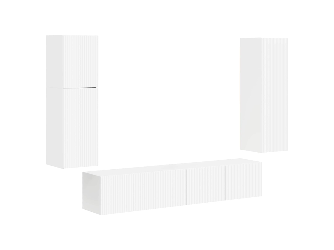 Conjunto de mueble de TV de 4 piezas, blanco brillante, MAISON EXCLUSIVE