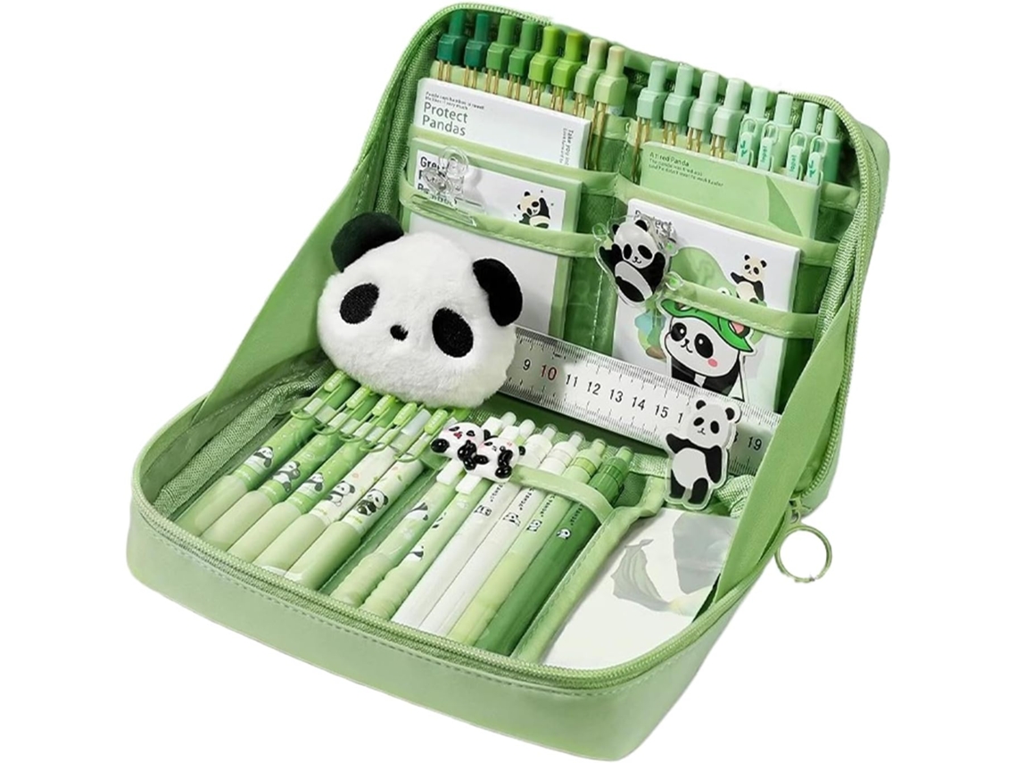 Conjunto De Material Escolar Fofo Com Estampa De Panda, Incluindo Bloco De Notas, Pins, Pingentes E Estojo