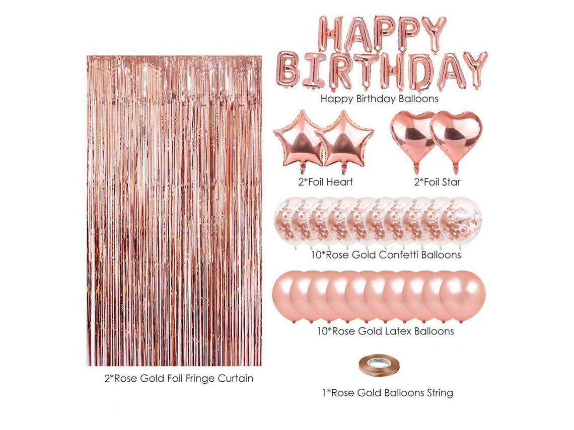 Decoraciones de fiesta de cumpleaños en oro rosa