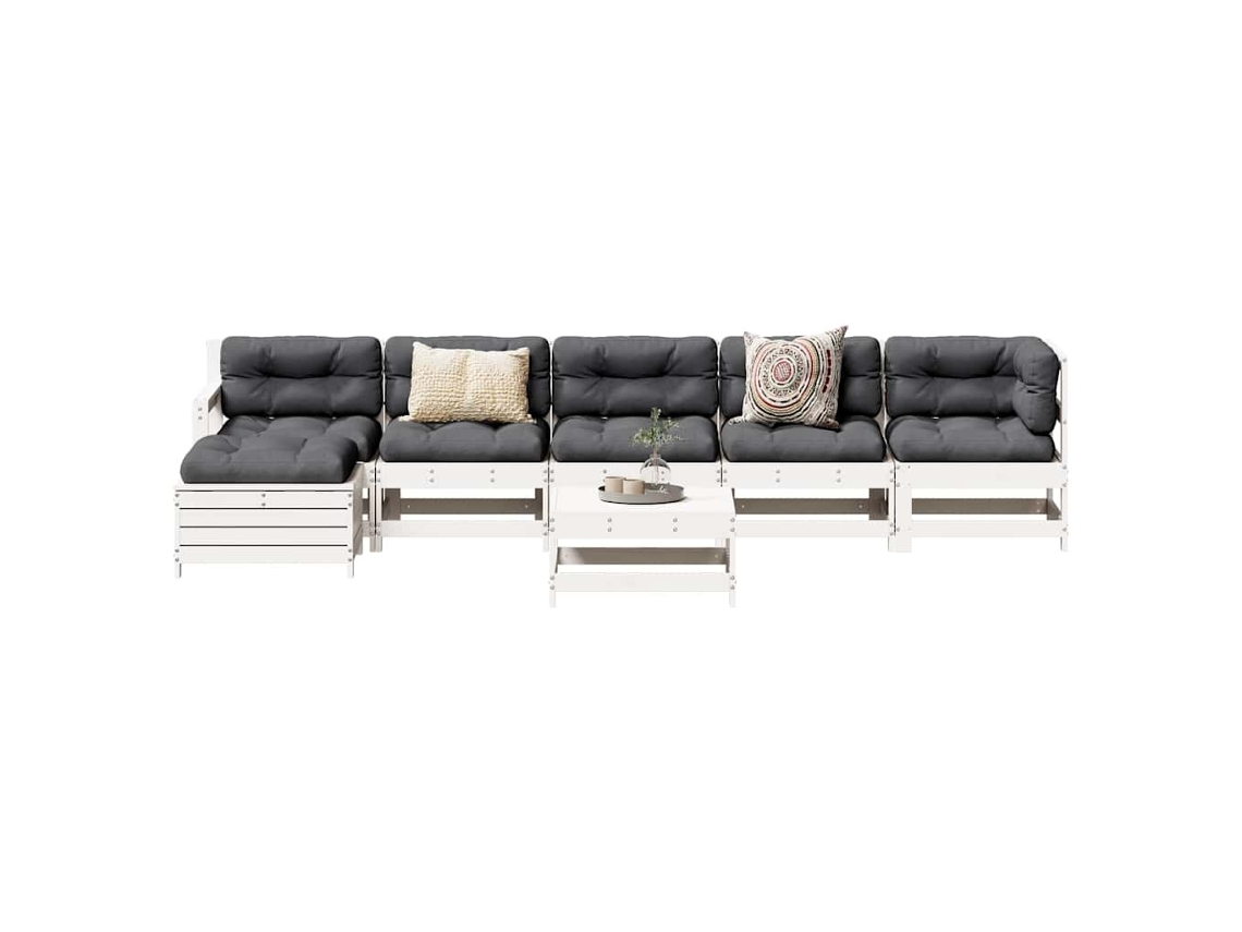 Conjunto de salón de jardín de 7 piezas de pino macizo blanco Dkd Home Decor