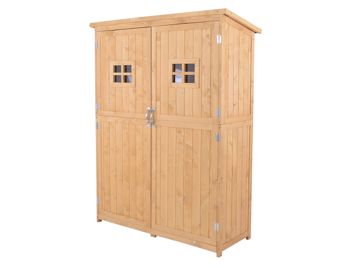 Armario De Herramientas De Madera De 127,5 X 50 X 164 Cm, Con Doble Puerta Y Estantes, Para Exteriores Y Jardín, De Madera Natural.