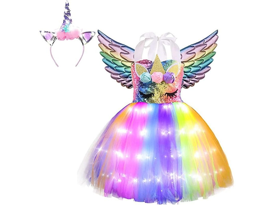 2026-vestido Unicornio Con Luces Led Para Niñas Traje De Halloween Fiesta Cumpleaños Regalo Princesa