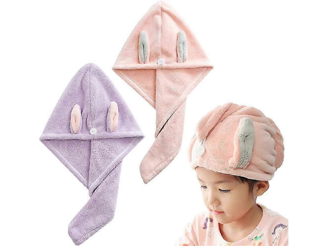 Toalla turbante para el cabello para niños Rosewell, súper absorbente y de secado rápido (paquete de 2)