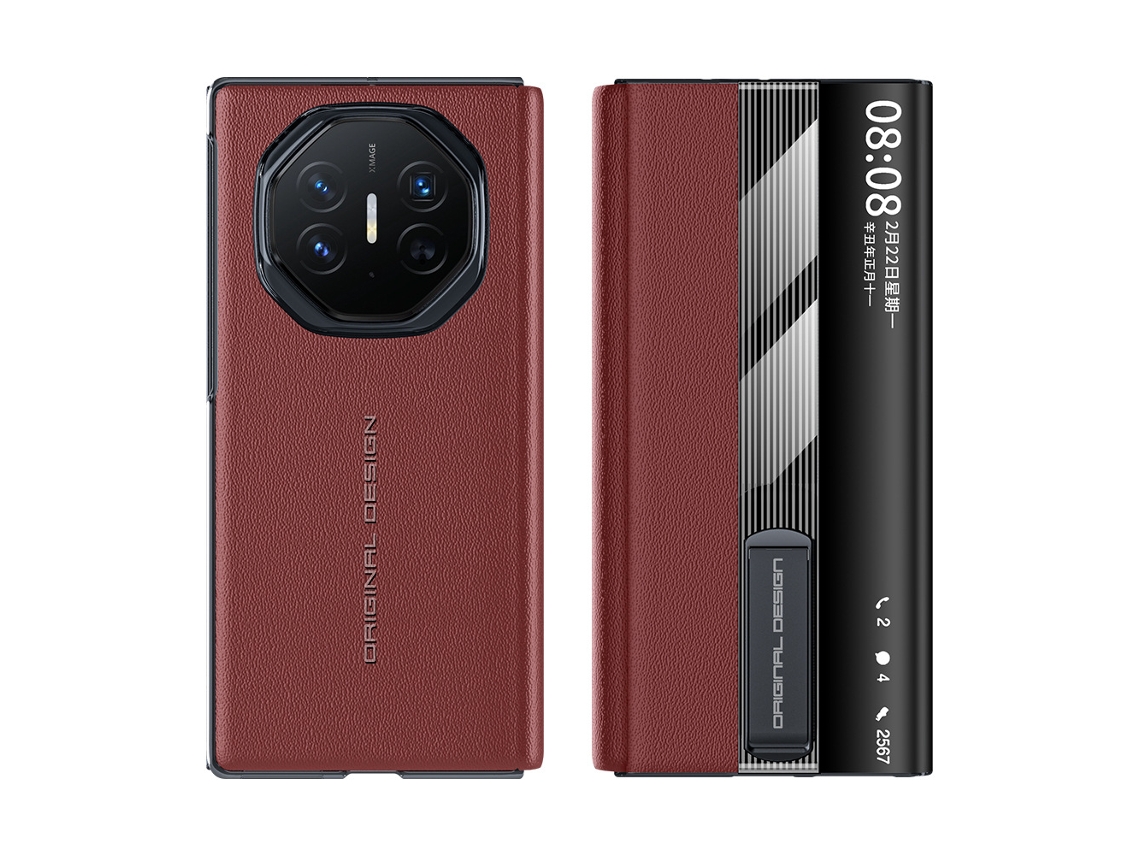 (ruihong Huawei Matexts) Funda Para Teléfono Plegable De Cuero Genuino Estilo Ejecutivo Con Textura Perforada Y Soporte Inteligente Xts.