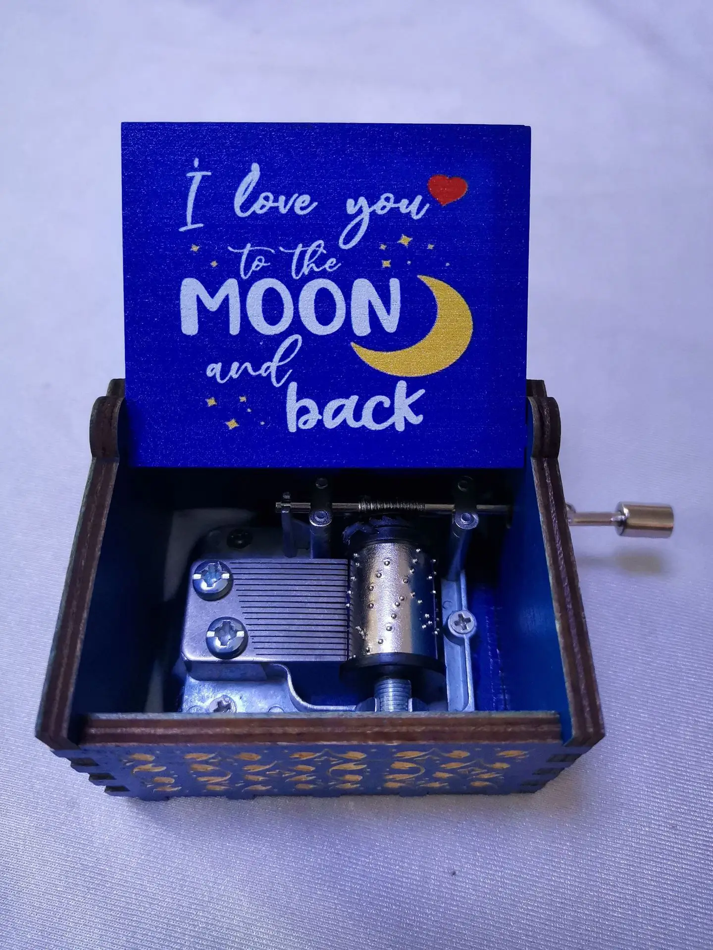 (luna) Caja De Música De Madera Con Manivela Y Mecanismo Silencioso, Un Regalo Romántico De Aniversario.
