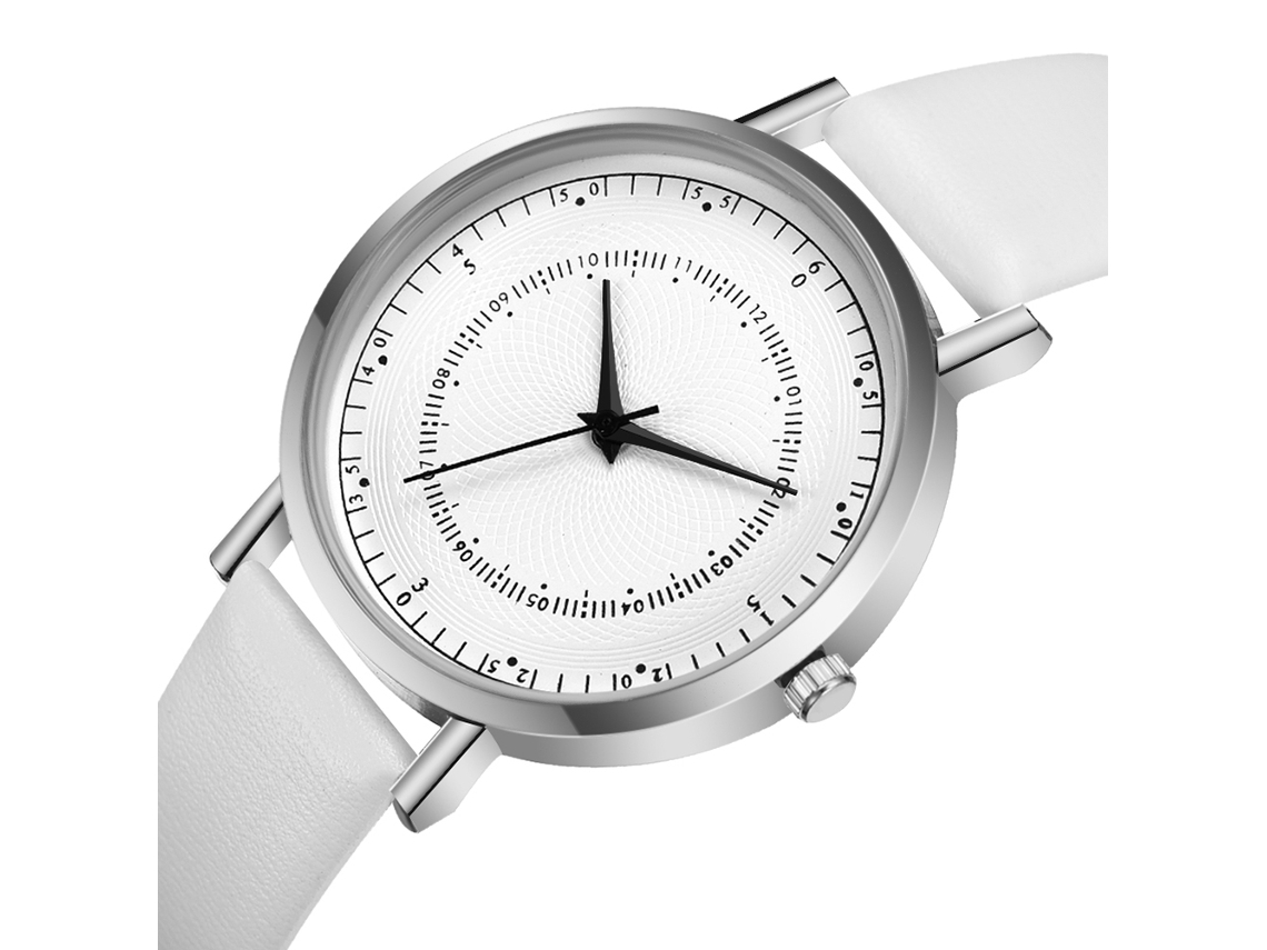 Reloj De Pulsera De Cuarzo Informal Y Moderno Con Correa De Pu Blanca Y Plateada.