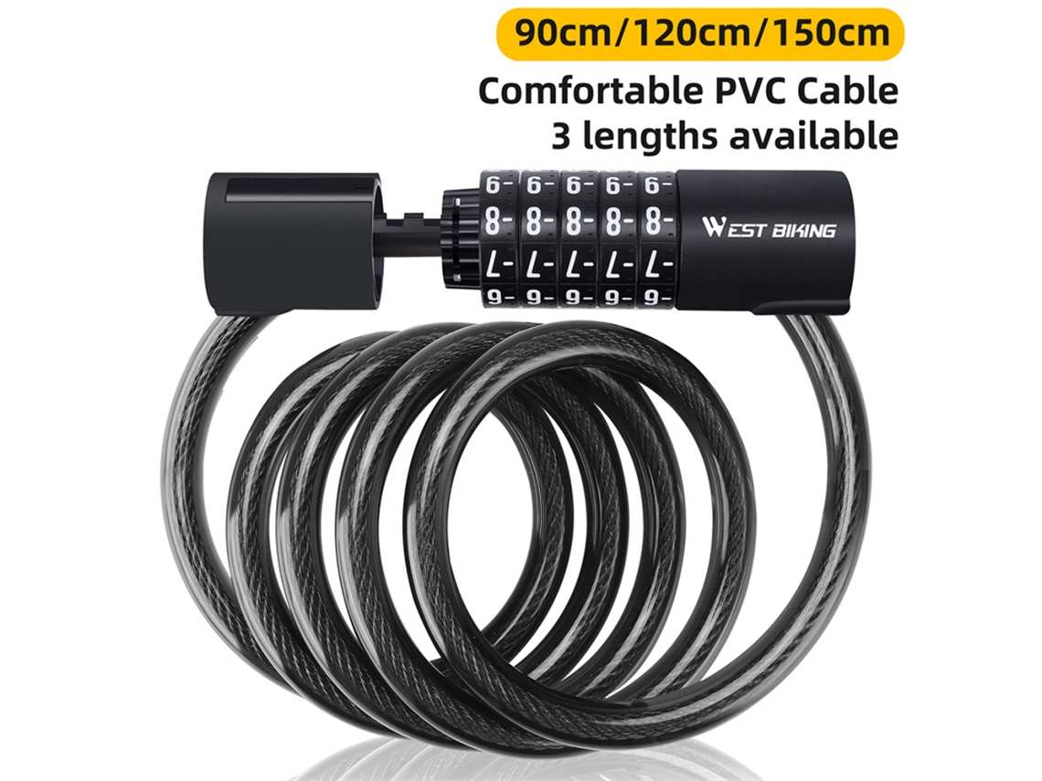 Candado Para Bicicleta Con Código De Combinación De 5 Dígitos, Antirrobo, Para Bicicletas, Motocicletas Y Bicicletas Eléctricas (90/120/150 Cm)