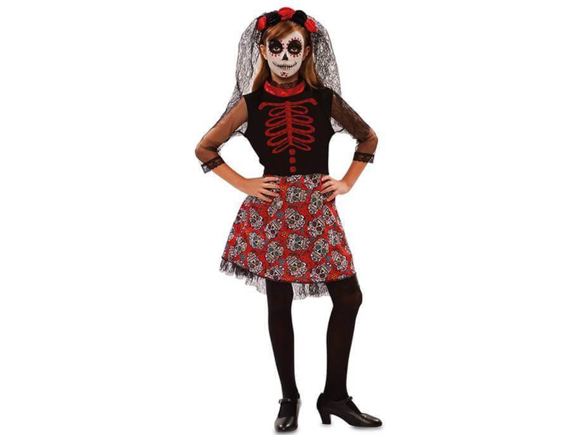 Disfraz de Niña DISFRAZZES Catrina Rojo (Talla: 5 a 6 años)