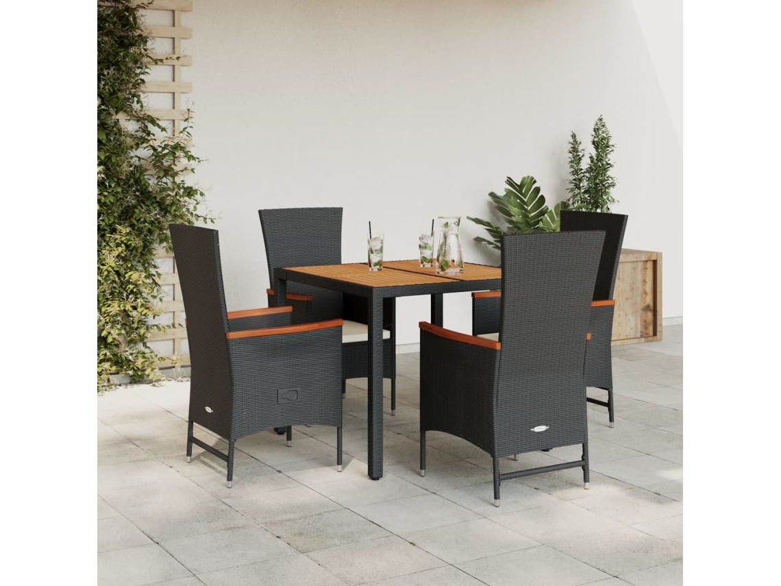 Juego de comedor de jardín de 5 piezas con cojines, mimbre sintético negro, DKD Home Decor
