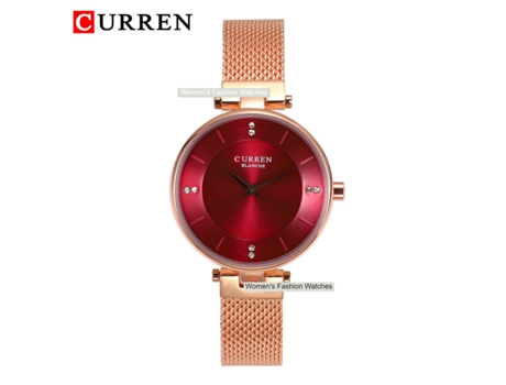Relojes de moda para mujer, relojes de cuarzo para mujer Reloj de pulsera con correa de acero inoxidable Relojes de ocio-Carcasa rosa roja LUUCOZK
