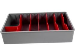 Caja con compartimentos, caja organizadora, portanotas rojo.