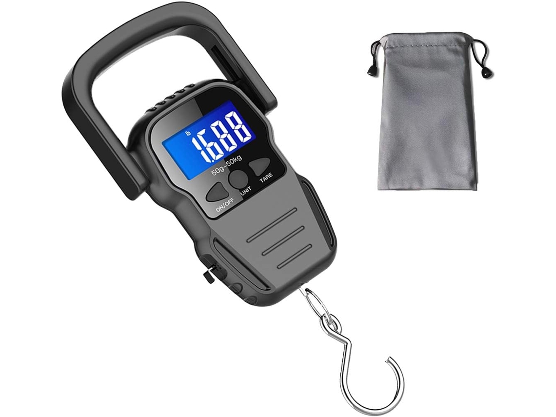 Báscula de viaje digital con batería recargable, báscula portátil para colgar equipaje para viajeros frecuentes, capacidad máxima de 50 kg.