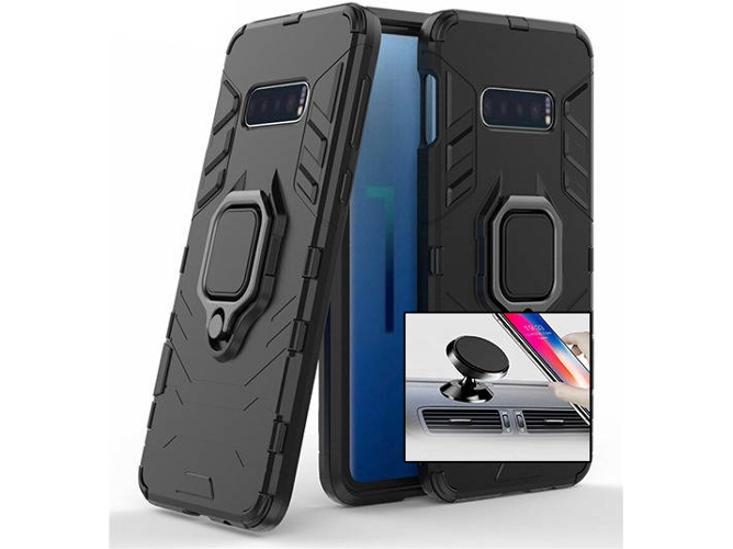 Kit Carcasa y Soporte Magnetico Auto Samsung Galaxy S10e Military Defender Negro